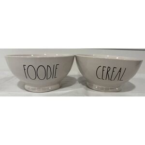 Rae Dunn "Foodie" & "Cereal" Bowls 5.5" Set of 2 White Ceramic